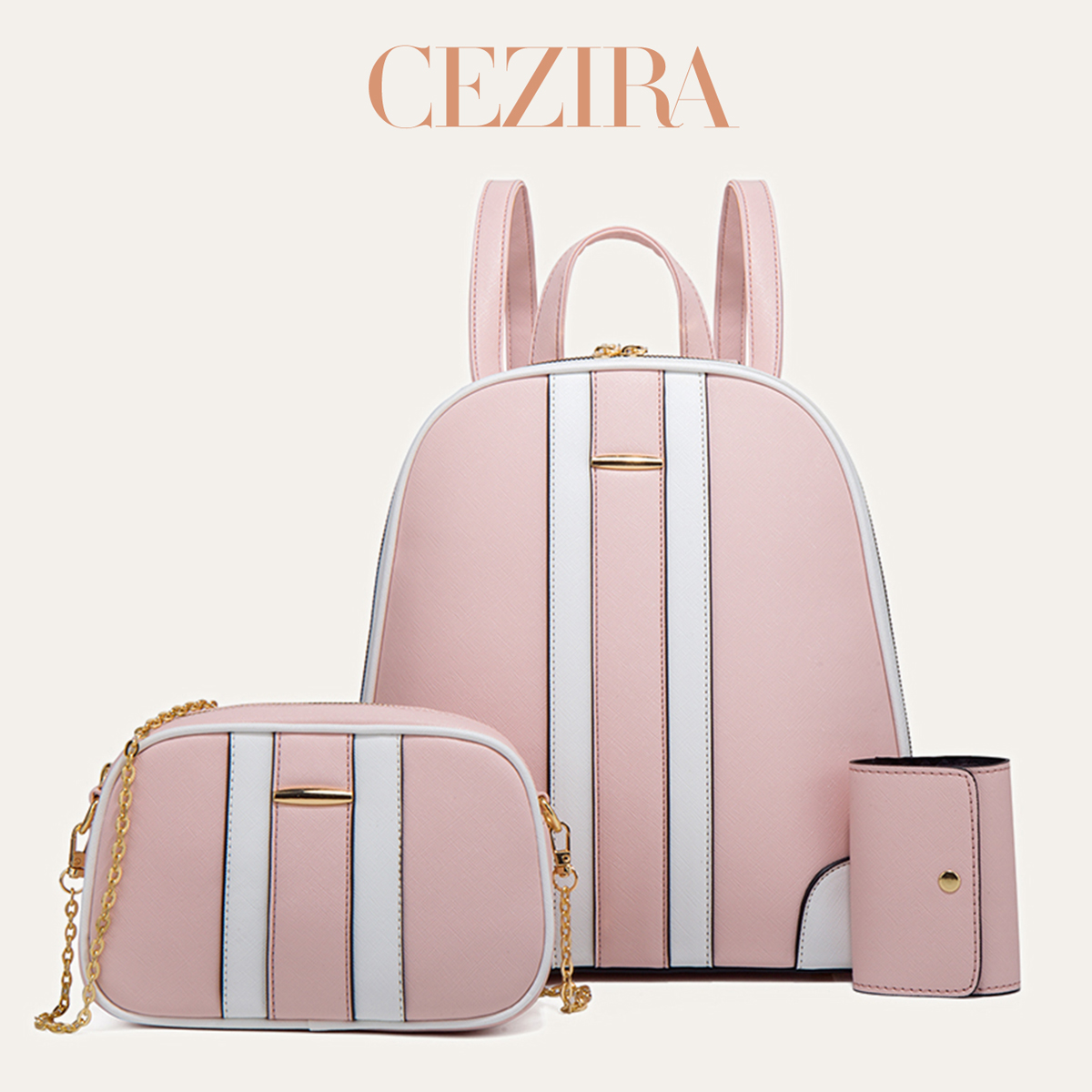 Set Ransel Patchwork Garis-gar - Fashion Backpack Women ulasan dan harga