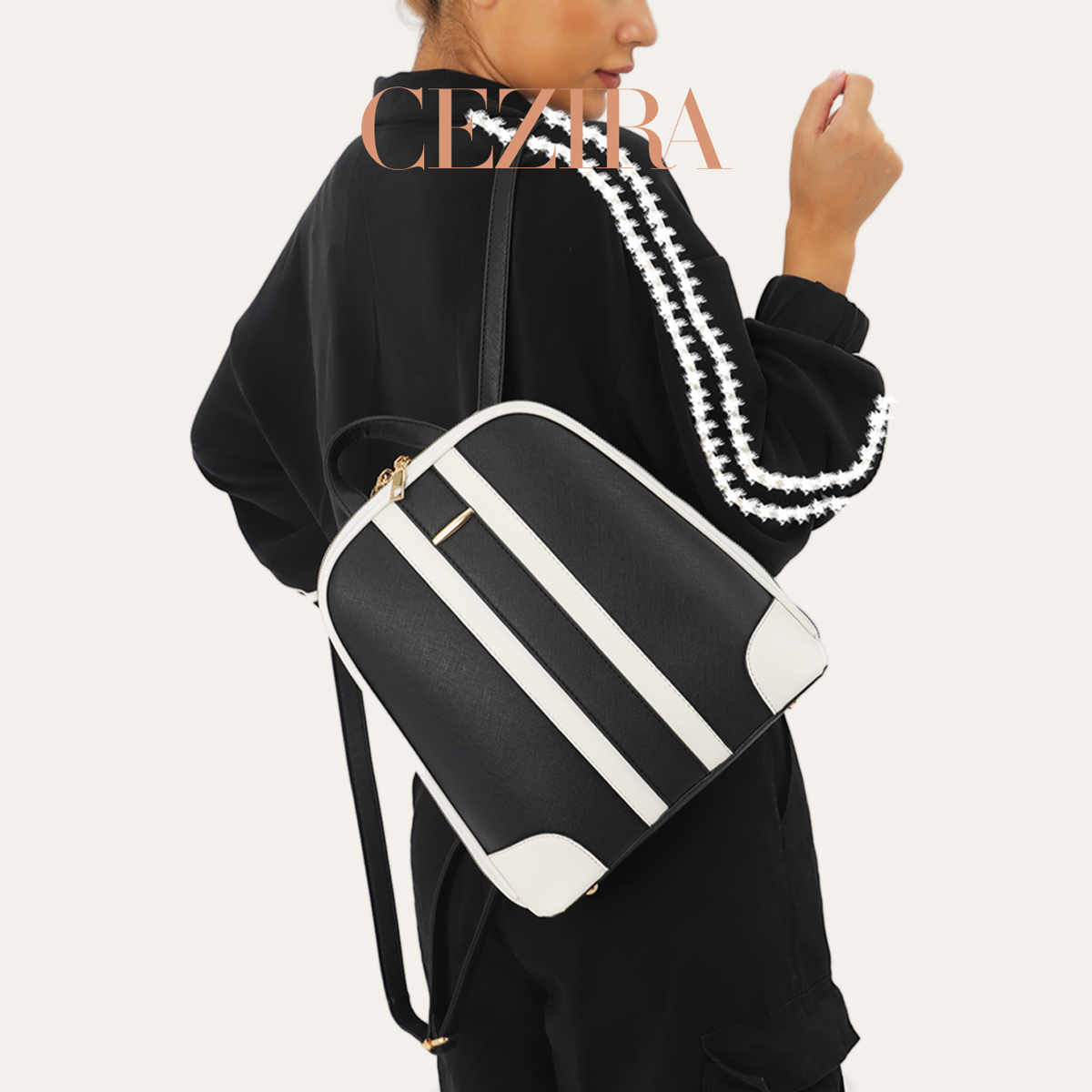 Set Ransel Patchwork Garis-gar - Fashion Backpack Women ulasan dan harga
